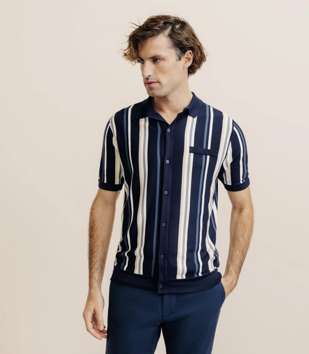 Polo raye bleu marine