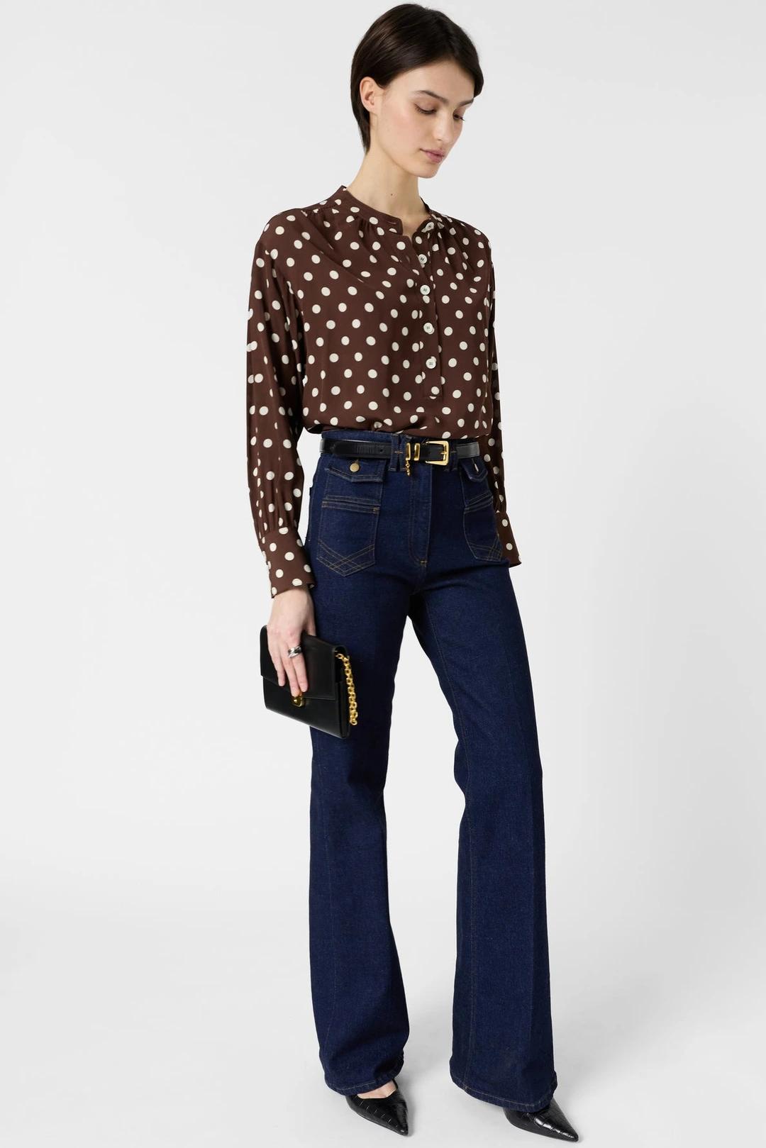 Blouse marron a pois